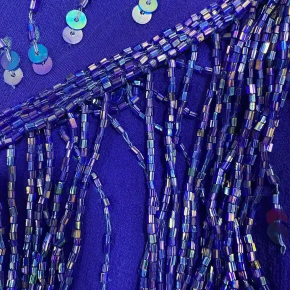 Stenay Womens Evening Silk Dress | 8 | Sequin Beaded Fringe | Royal Blue - Picture 10 of 16